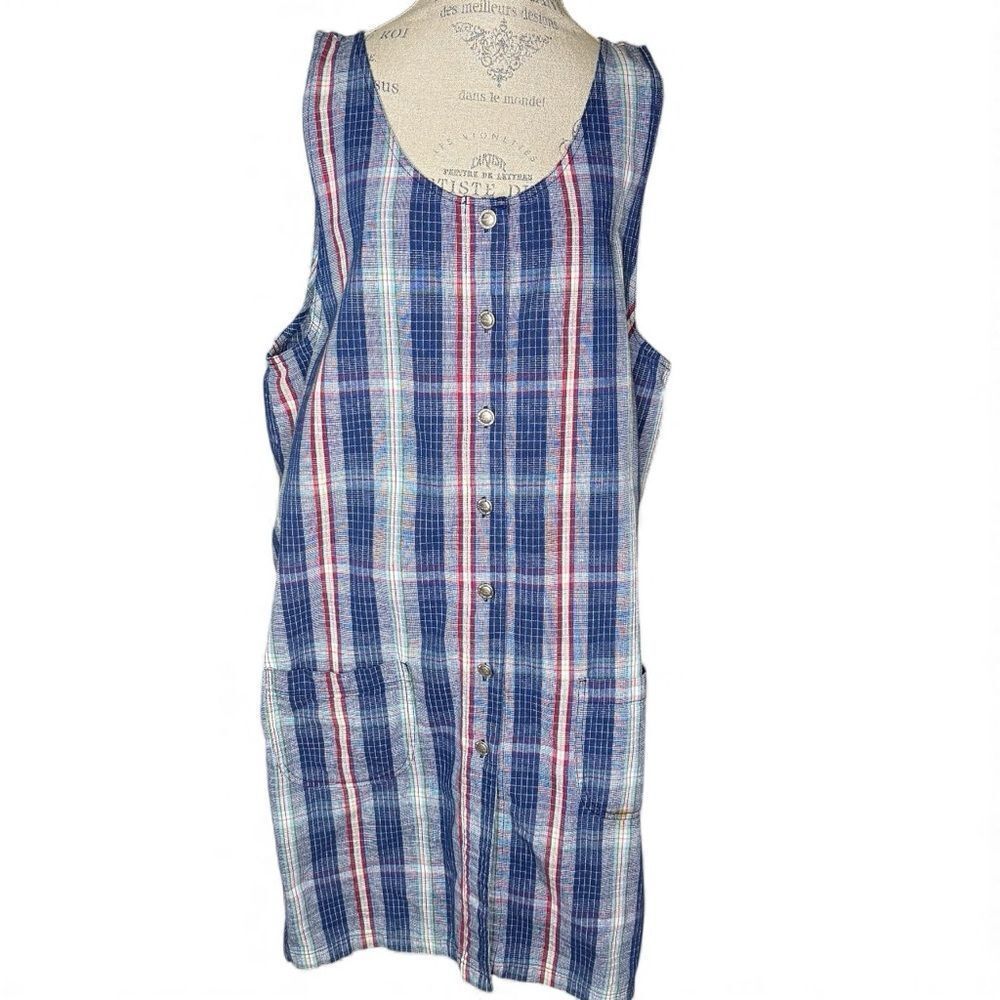 Vintage No Excuses Sleeveless Jumper Dress Tartan Plaid Blue Red White 3X